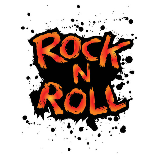 Rock and Roll handwritten lettering. Grunge style vector illustration.