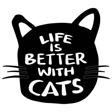 Hayat kedilerle daha güzel. El çizimi harfler. Vektör illüstrasyonu.