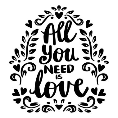  Tek ihtiyacın olan aşk el yazısı. Motivasyon posteri.