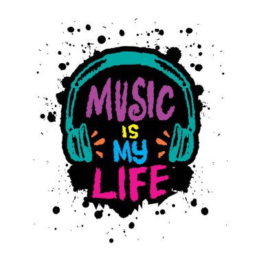 Müzik benim hayatım. El çizimi harfler. Vektör illüstrasyonu.