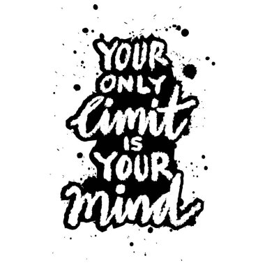  Tek sınırın aklın. İlham verici bir alıntı. El çizimi harfler.