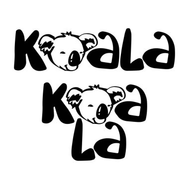  Şirin koala. Logo konsepti. Harflerle el çizimi vektör illüstrasyonu.