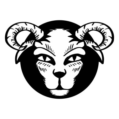 Koca gözlü koyun kafası. Logo konsepti. Vektör illüstrasyonu