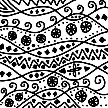 Siyah ve beyaz kabileler arasında kusursuz bir düzen var. El çizimi vektör illüstrasyonu.