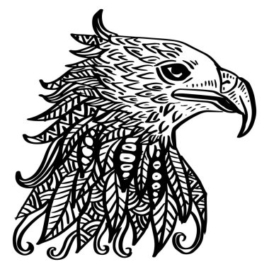 Kartal başlı mandala zentangle. El çizimi çizimi.