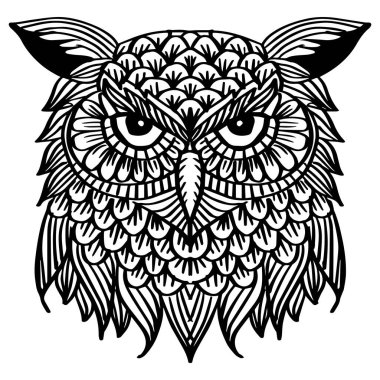 Baykuş başlı mandala zentangle. El çizimi çizimi.