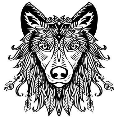 Kurt başlı mandala zentangle. El çizimi çizimi.