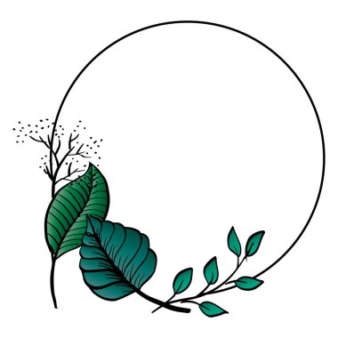 Güzel yapraklar daire şeklinde. El çizimi çizimi