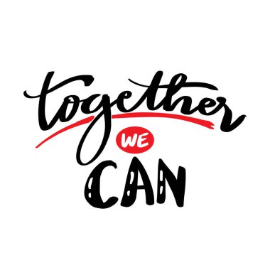 Birlikte yapabiliriz. El çizimi harfler. Vektör illüstrasyonu.