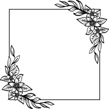 Çiçek vektör illüstrasyonuyla süslenmiş çerçeve siyah adn beyaz.