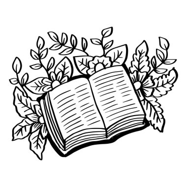 El çizimi, çiçekli açık bir kitap