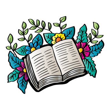 El çizimi, çiçekli açık bir kitap