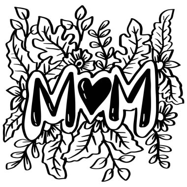 Annemin el yazısı çiçekli harflerle çizilmiş. Karalama biçiminde vektör illüstrasyonu.