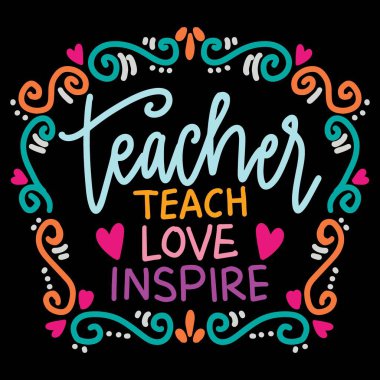  Öğretmen aşkı öğretir. El çizimi harfler. Vektör illüstrasyonu.