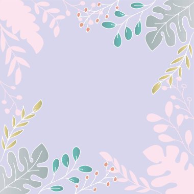 Yaprakları ve yazı için yeri olan çiçek çerçevesi. Vektör illüstrasyonu.