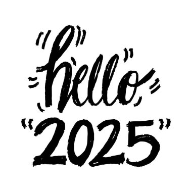 Merhaba yeni yıl 2025. El çizimi harfler. Vektör illüstrasyonu.