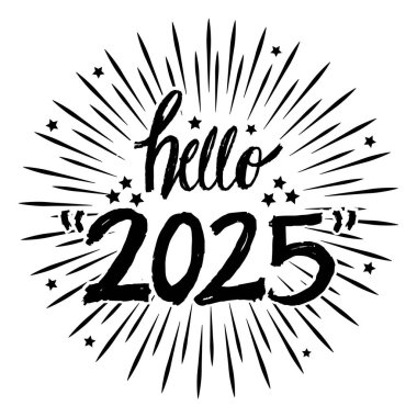 Merhaba yeni yıl 2025. El çizimi harfler. Vektör illüstrasyonu.