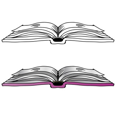 Beyaz arkaplan üzerine açık bir kitap. Açık bir kitabın vektör illüstrasyonu.