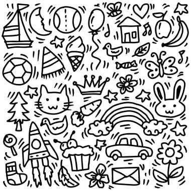 El çizimi karalama elementleri. Vektör çizimi. Vektör illüstrasyonu.