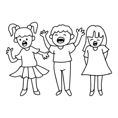 Bir grup çocuğun eğlenip güldüğü karikatür çizimleri..