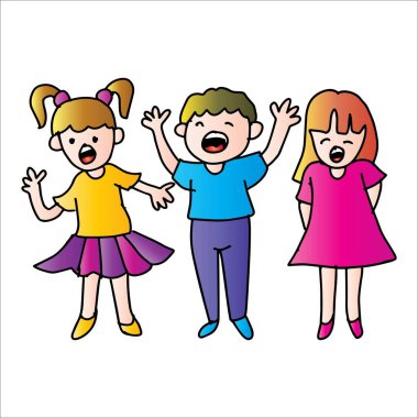 Bir grup çocuğun eğlenip güldüğü karikatür çizimleri..