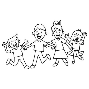 Mutlu aile atlayışı. Vektör illüstrasyonu.