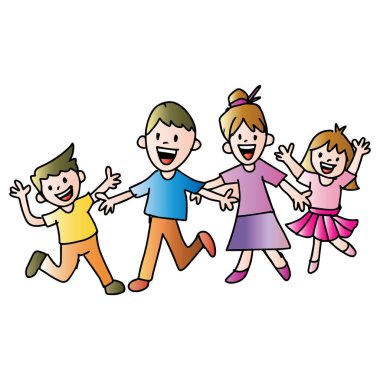 Mutlu aile atlayışı. Vektör illüstrasyonu.