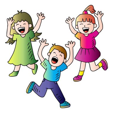 Beyaz arka planda izole edilmiş mutlu çocuklar. Vektör çizgi film illüstrasyonu.