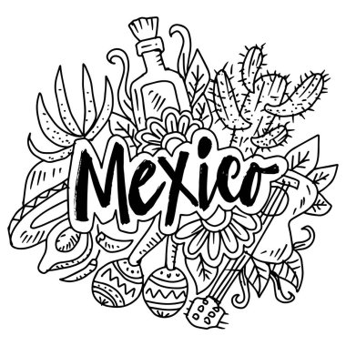 Meksika el yazısı karalama stiliyle çizilmiş. Vektör illüstrasyonu