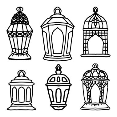 Ramazan Kareem için el yapımı süs fenerleri. Vektör illüstrasyonu