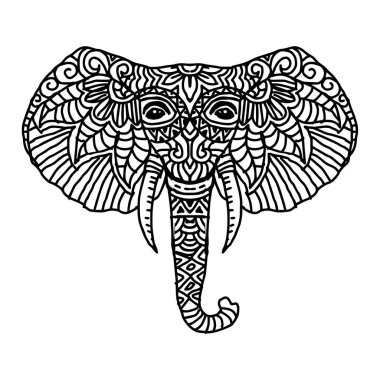 Etnik fil kafası. El çizimi vektör illüstrasyonu.