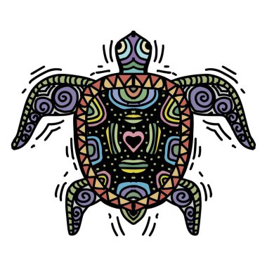 Kaplumbağa. Karalama biçiminde el çizimi vektör illüstrasyonu.