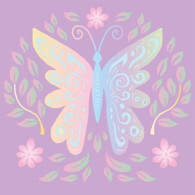 Çiçekli süslemeli kelebek. Tasarımınız için vektör illüstrasyonu.