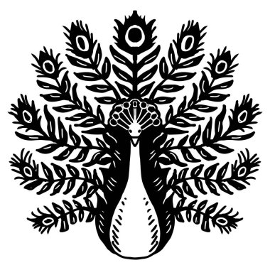 Güzel tavus kuşuyla el çizimi soyut grafik çizimi.