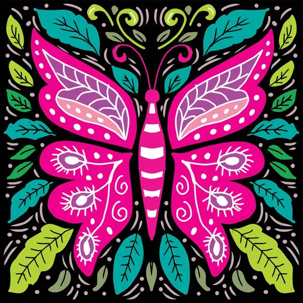 Çiçekli süslemeli kelebek. Tasarımınız için vektör illüstrasyonu.