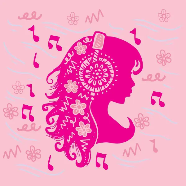  Müzik notalarıyla bir kızın kafasının çizimi.