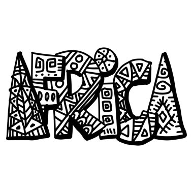 Afrika 'yı etnik tarzda elle çizmiş. - Evet. Vektör illüstrasyonu.