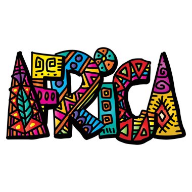 Afrika 'yı etnik tarzda elle çizmiş. - Evet. Vektör illüstrasyonu.