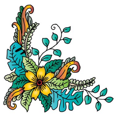 Çiçek süsü. Karalama biçiminde el çizimi vektör illüstrasyonu.