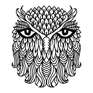 Baykuş başlı fil mandala. El çizimi vektör illüstrasyonu.