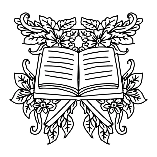 İslam 'ın kutsal Kuran' ı, çiçekli süslemeli. Siyah ve beyaz vektör çizimi.