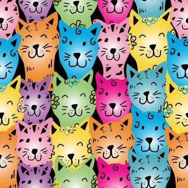 Renkli çizgi film kedilerinin yüzleri pürüzsüz.