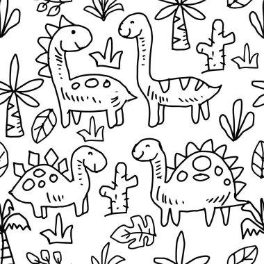 Doodle dinozorları kusursuz desen. Sevimli el çizimi vektör çizimi.