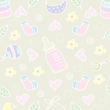Bebek banyosu elementleriyle kusursuz desen. Şirin vektör arkaplanı.
