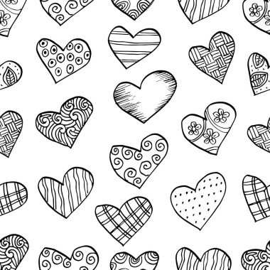 Kusursuz desenli, siyah beyaz kalpler çizilmiş..