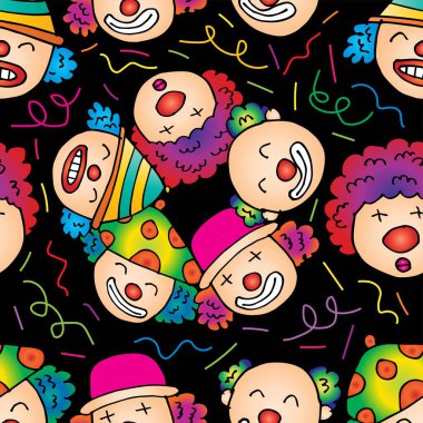 Palyaçolarla kusursuz bir düzen. Vektör çizimi. El çizimi.