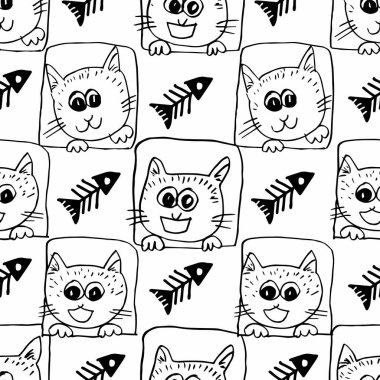 Sevimli çizgi film kedileriyle kusursuz desen.