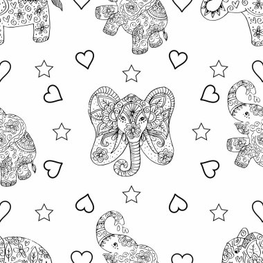 Filler ve kalplerle kusursuz bir düzen. Vektör çizimi. El çizimi.