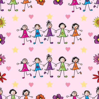 Mutlu çocuklarla kusursuz bir düzen. Vektör illüstrasyonu.