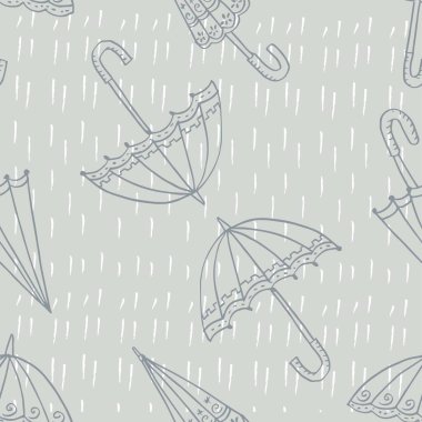 Elle çizilmiş şemsiyeli kusursuz desen. vektör illüstrasyonu